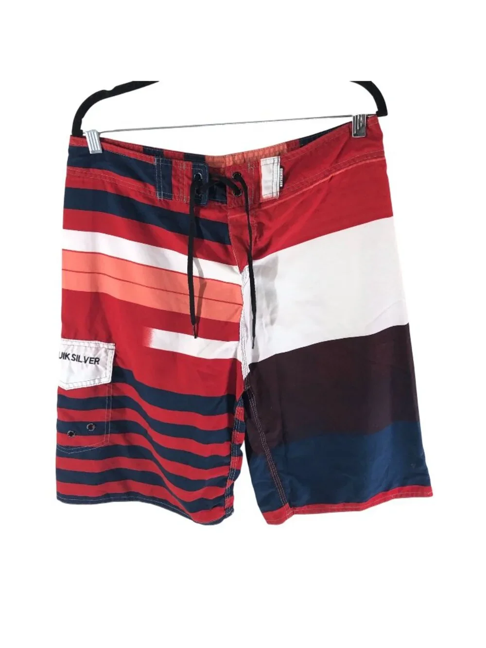 Quiksilver Vintage Board Shorts Mens 36 Red Striped Swim Trunks Cargo Pocket Y2K